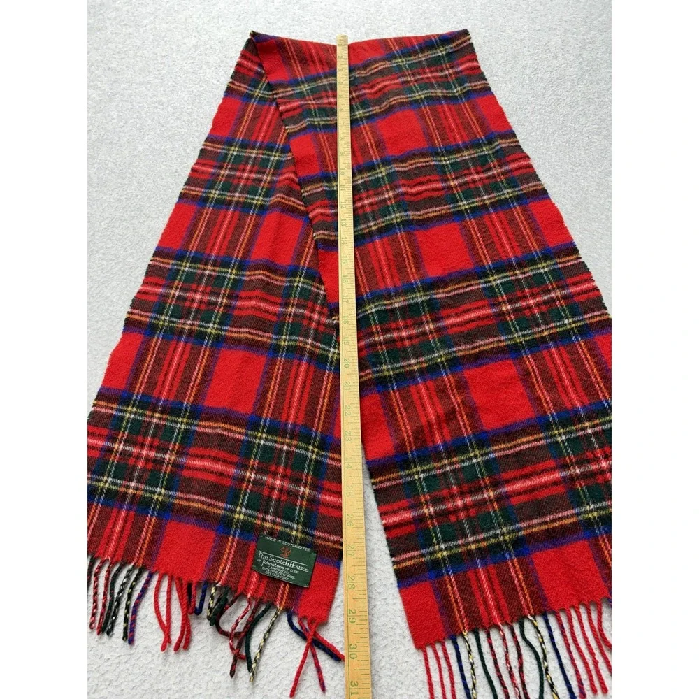 The Scotch House Johnstons Lambswool Tartan Scarf Red Plaid Made Scotland Fringe